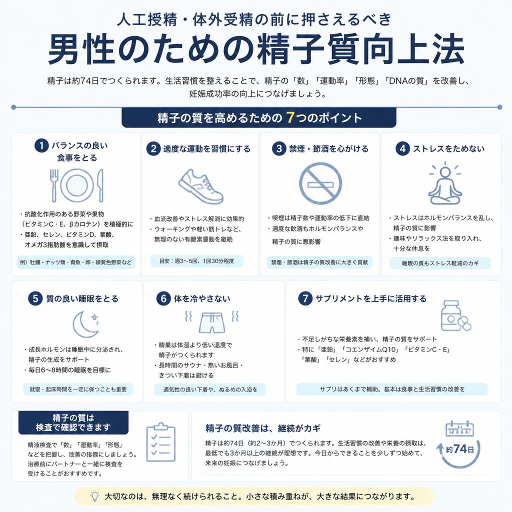 人工授精・体外受精の前に押さえるべき、男性のための精子質向上法。