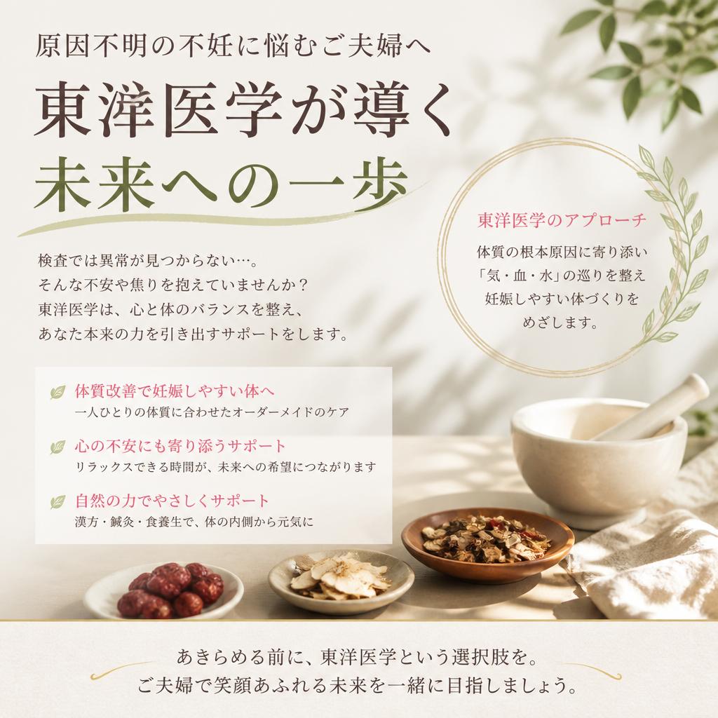 原因不明の不妊に悩むご夫婦へ<br>東洋医学が導く未来への一歩